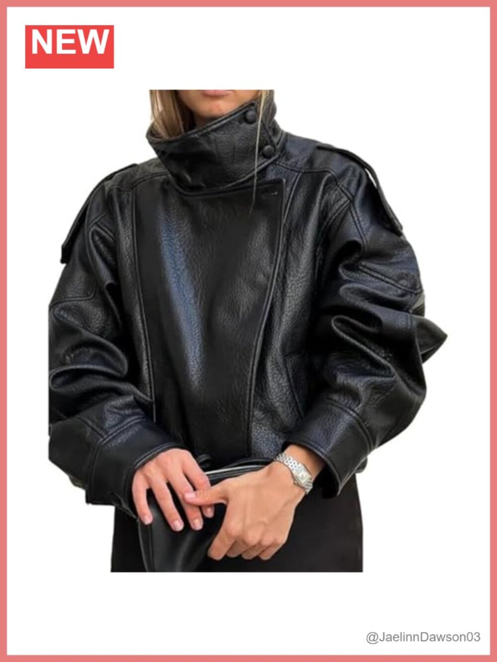 Faux Leather Jacket Women Funnel Neck Oversized Winter Zip Up